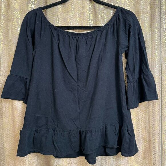 Abercrombie & Fitch Black Low Shoulder Bell Sleeve Button Down Top Small - Picture 2 of 5